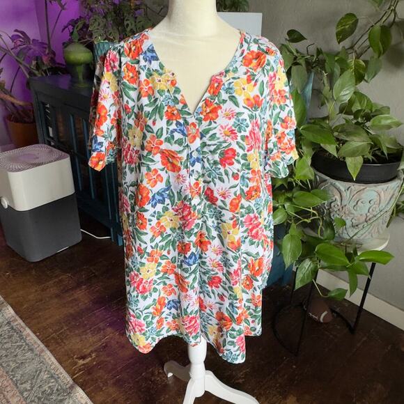 Caffe Marrakesh Floral Flowy Short Sleeve Blouse Brightly Colored 2X - Picture 1 of 10